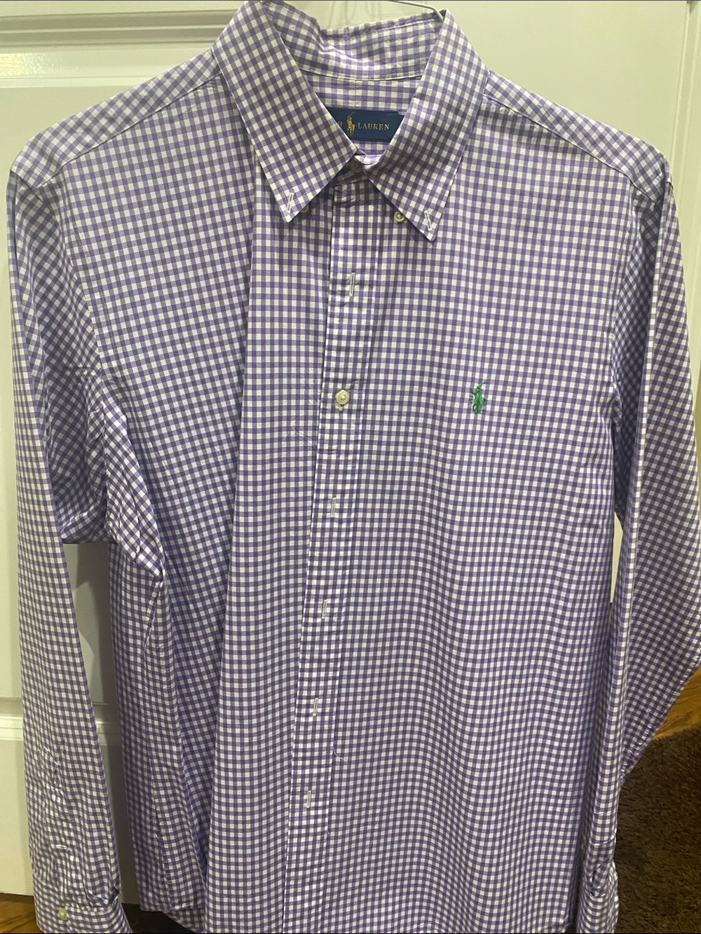 Ralph Lauren Purple and White Gingham Button-Down Shirt